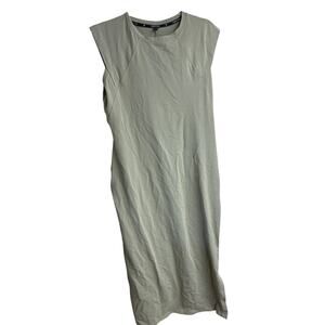 PUBLIC REC Womens Go To Midi Sheath Dress Size M Sleeveless Cotton Stretch Tan